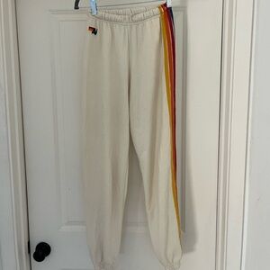 Aviator Nation Cream Joggers with Rainbow Stripe